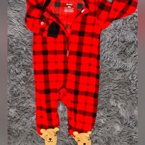 Carter’s red an black plaid one piece with teddy footies sz. 3m
